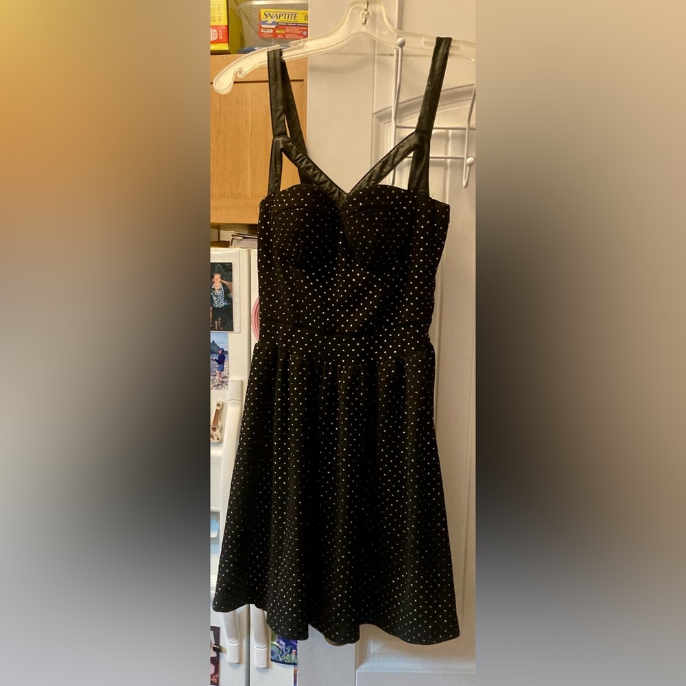 Sans Souci vintage Black gold speckle dot dress S